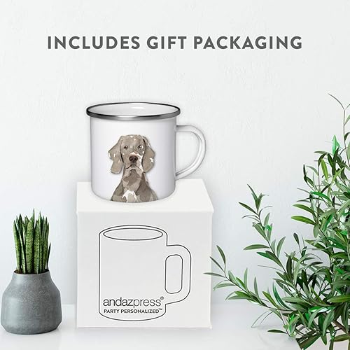 Miniatura 4 de Andaz Press Taza de café de acero inoxidable de 11 onzas, regalo de Weimaraner Up Close, paquete de 1, taza esmaltada de campamento de animales para