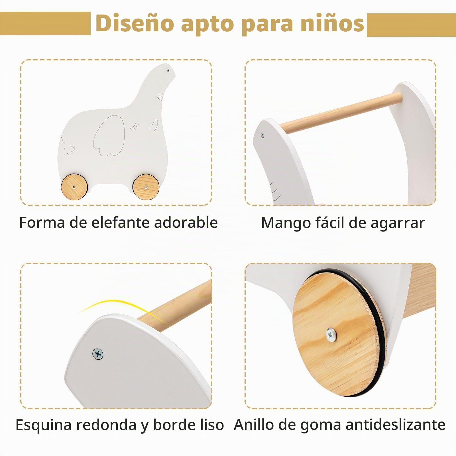 LIFEZEAL Andador para bebés, andador de madera con espacio para guardar juguetes, carrito de juguete con ruedas, cambiador para niños de 1 a 3 años