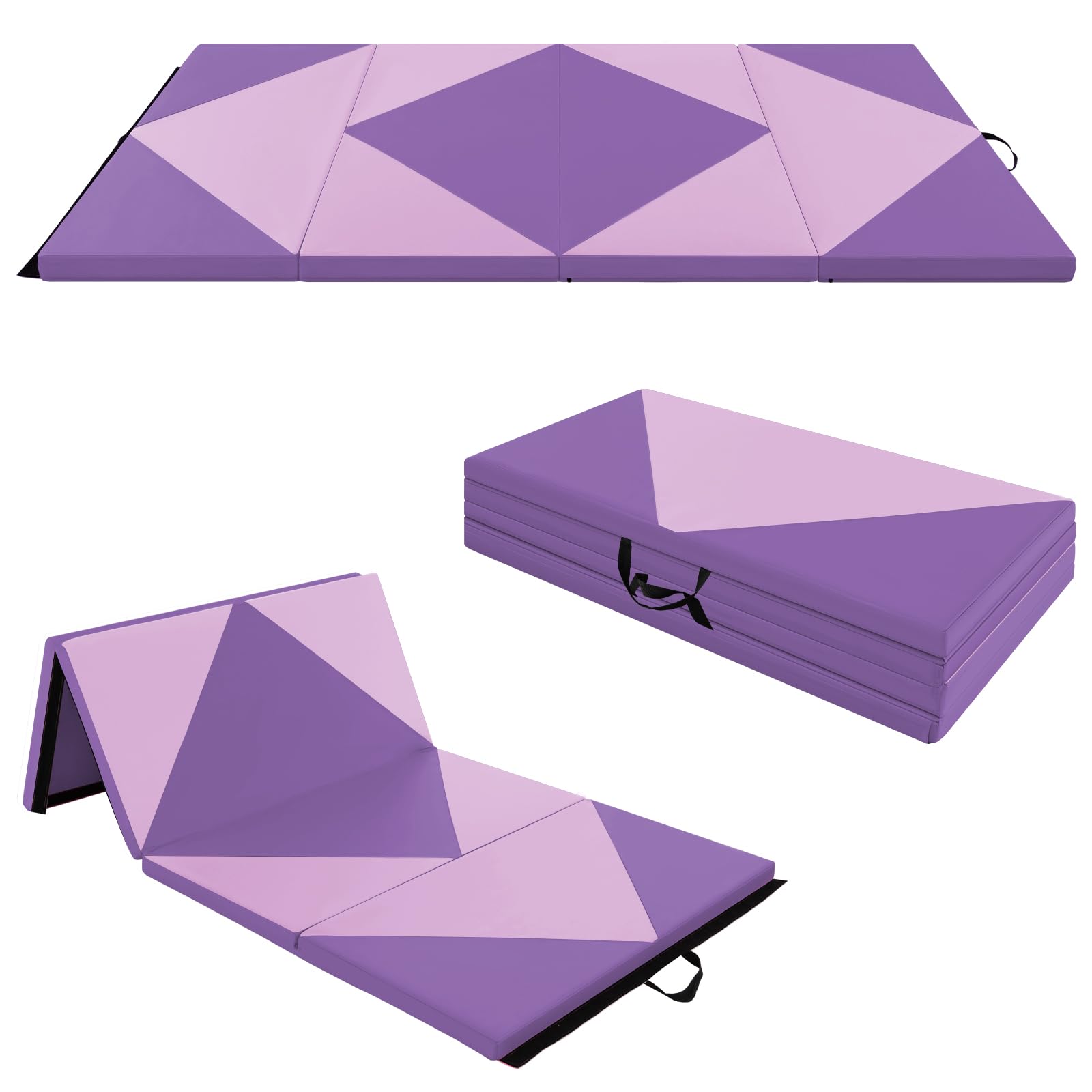 GYMAX Esterilla Plegable para Gimnasia, Esterilla Portátil de Suelo con 2 Asas, Esterilla de Entrenamiento Impermeable, para Gimnasia, Yoga y Juegos, 240x120x5cm