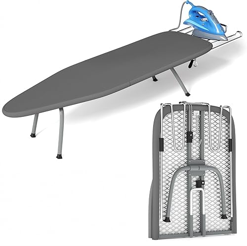 Tabla de planchar plegable de metal mejorada, tabla de planchar de 46 pulgadas de largo x 12 pulgadas de ancho, tamaño completo con soporte de