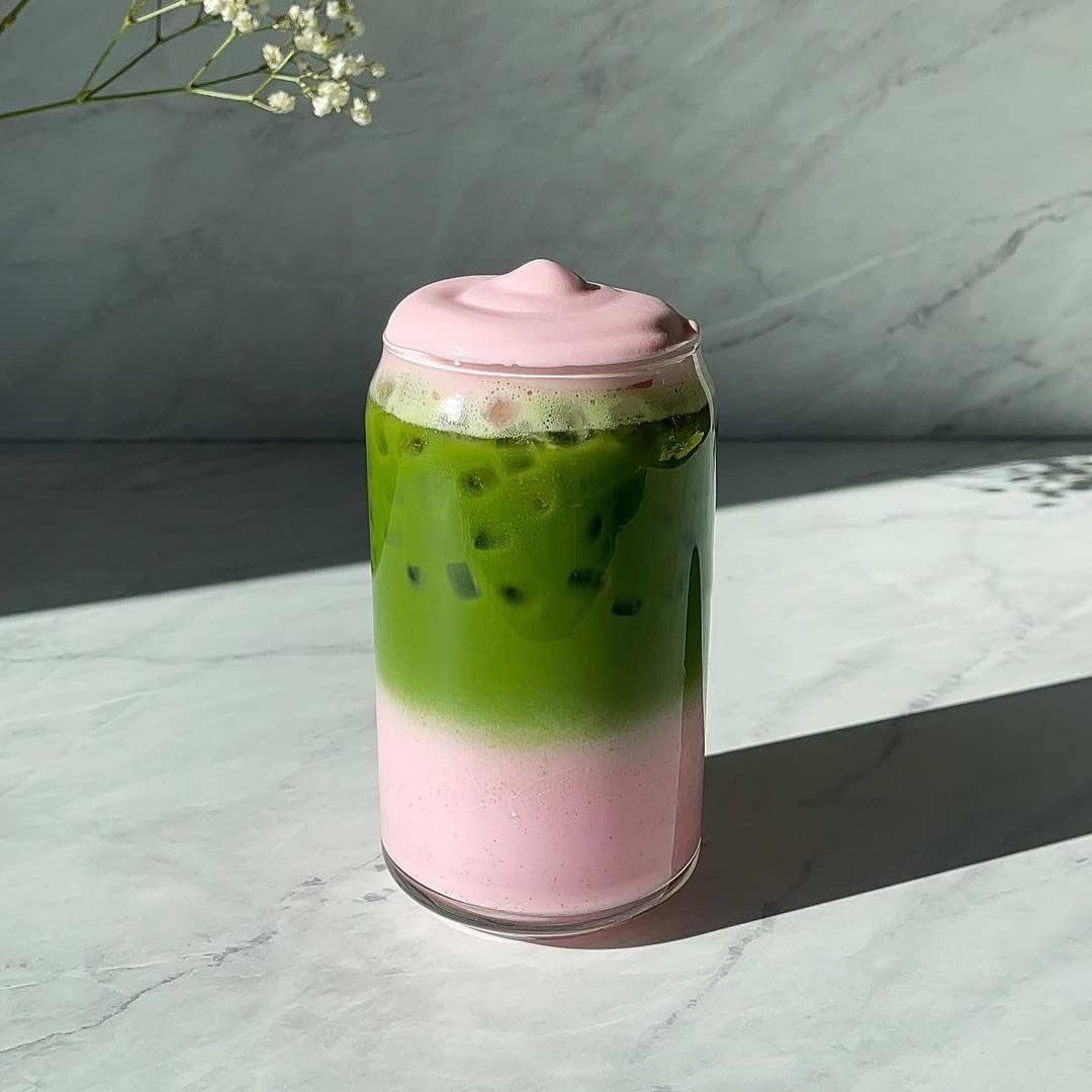 Le'raze Juego de 20 tazas de vidrio con forma de lata, vasos de cóctel de 16 onzas, tazas de vidrio de té helado, refrescos, agua, jugo