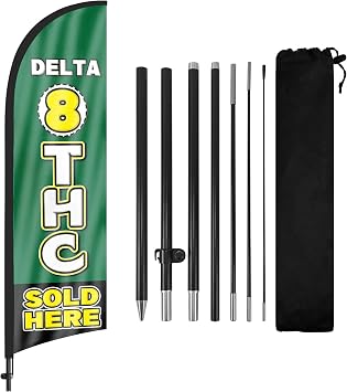 Delta 8 THC Sold Here Advertising Swooper Flags Banners, Delta 8 THC Sold Here Feather Flags with Poles and Ground Stake, 8FT Advertising Feather Flags Sign for Delta 8 THC Sold Here Business Green