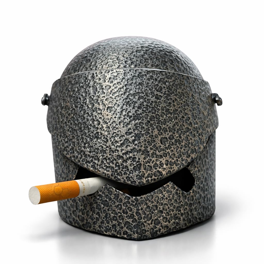 Metallic Helmet-Shaped Cigarette Ashtray – Tabletop Portable Modern Cigar Ashtray for Outdoor & Indoor Use – Desktop Smoking Accessory for Home, Office, Garden, Patio – Antique Black-image-16