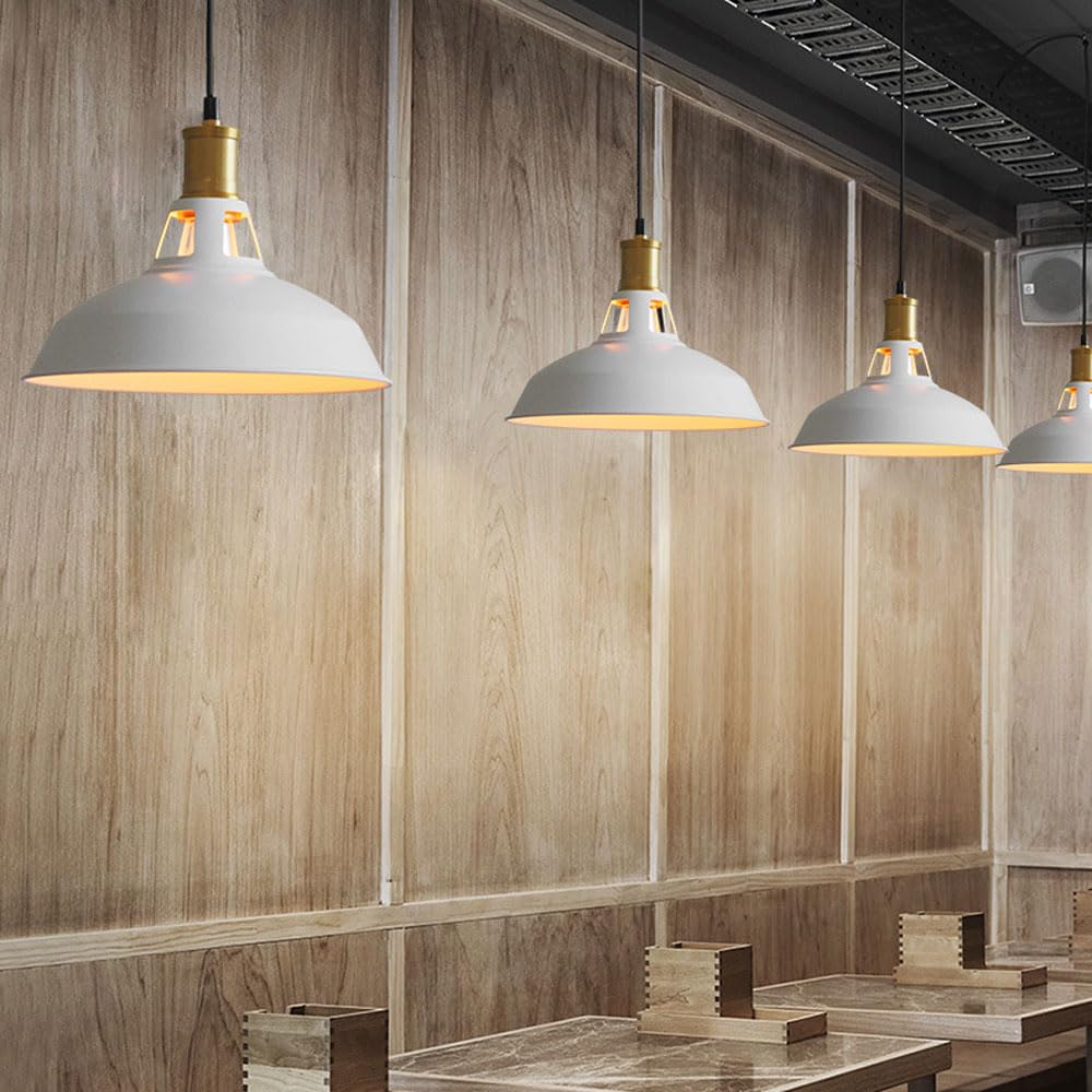 Nordic Industrial Style Chandelier, Personalized Metal Pendant Lamp Shade, Base Single Head Hanging Light, Bedroom Restaurant Bar Decoration Lighting Fixtures(White)