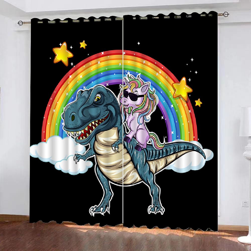 HABEAT 3D Licorne Rideau en Microfibre Opaques Occultants et Thermiques Ciel étoilé Dinosaures Rideaux Salon Chambre à Coucher Décoration D'intérieur a Lot de 2 Vec œIllets 234x183cm（Style 37-2）