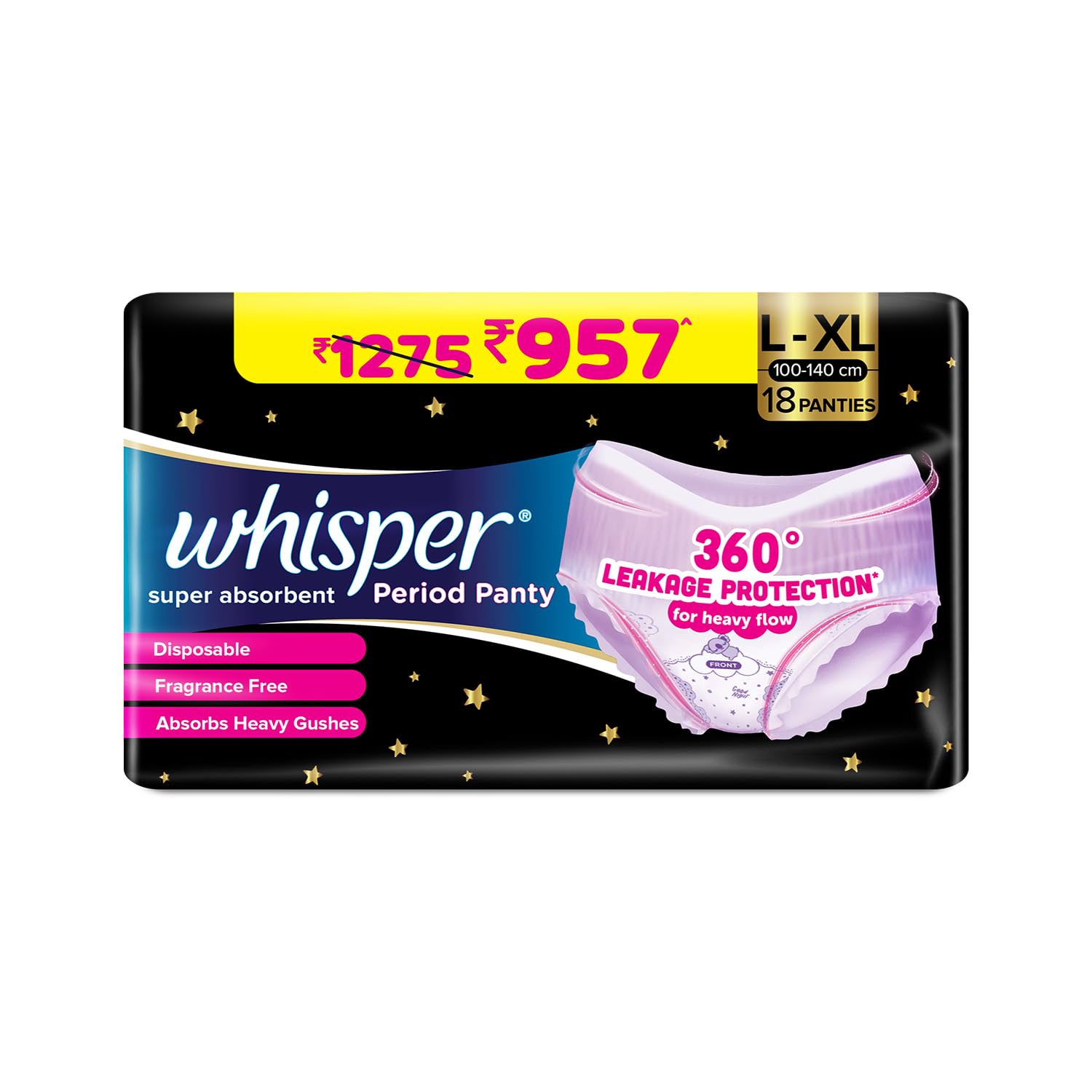 Whisper Super Absorbent Period Panty, 18 L-XL Pants, 360 Degree Leakage Protection for Heavy Flow, Panty like Fit, Full back Coverage, Absorbs Heavy Gushes, Silky Soft, Comfortable Feel-image-44