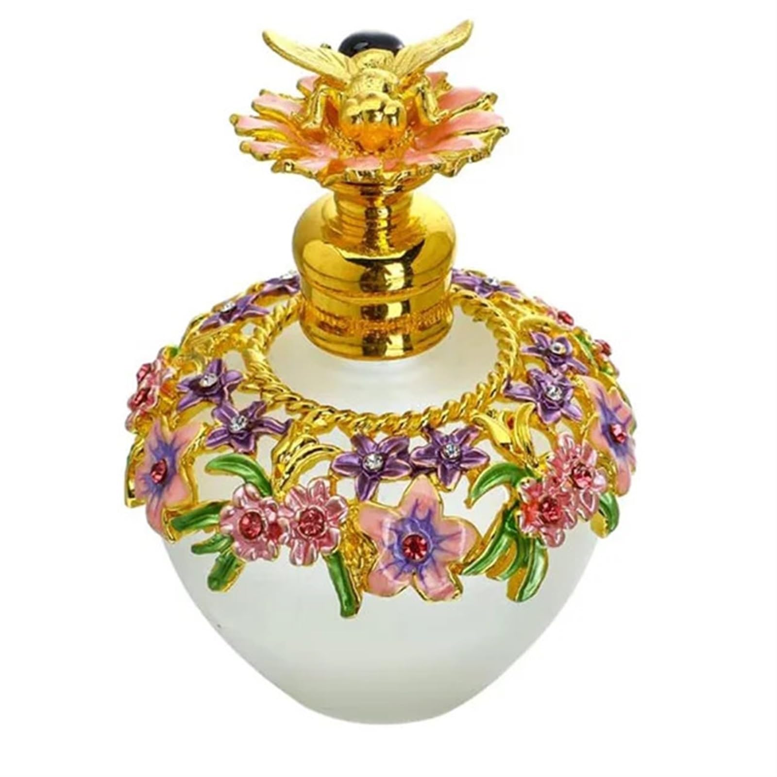 Vintage Glasblumen Parfümflasche mit Bienenanhänger, dekorativer, ausgefallener Kristallparfümdekanter, leer, nachfüllbar Für Das Wohnzimmer Und Tischflächen
