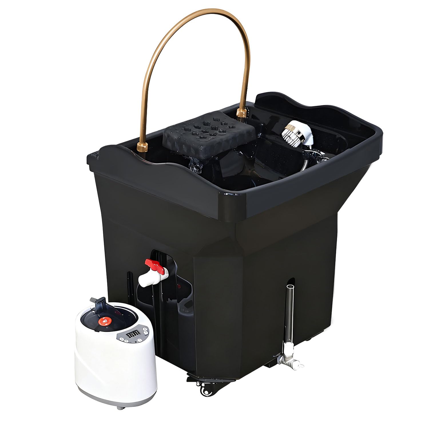 Head Spa Equipment Mobile Shampoo-Waschstation mit 60 L Wassertank, 4 Universalrollen, Massageliege, Dampfaufsatz Optiona (Black+Fumigator)