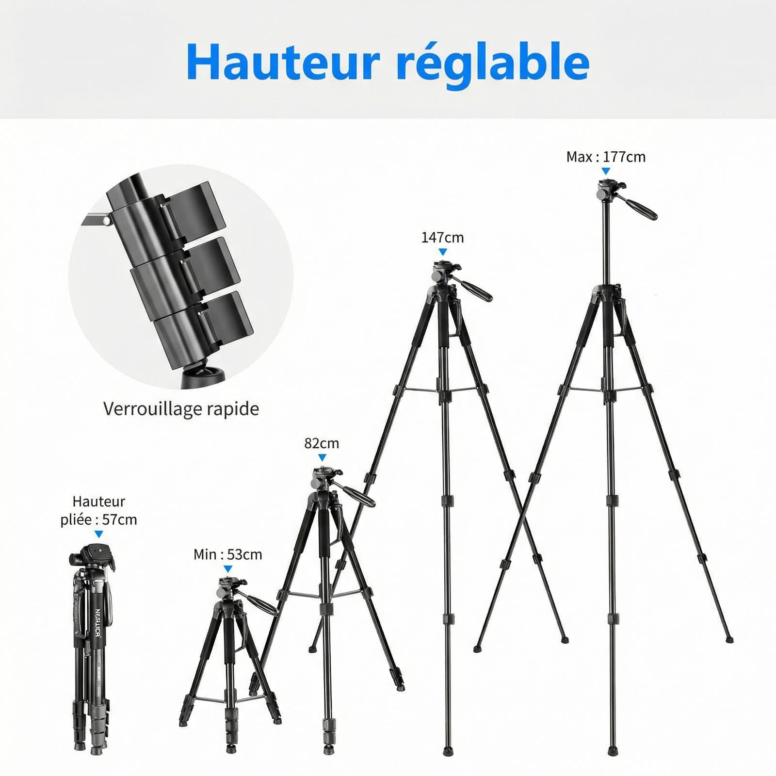 NEEWER 2 en 1 Trépied et Monopode pour Appareil Photo, trépied Voyage Portable en Alliage d'aluminium de 177cm avec tête panoramique pivotante 3 Directions, Compatible avec Canon, Nikon, Sony,SAB264