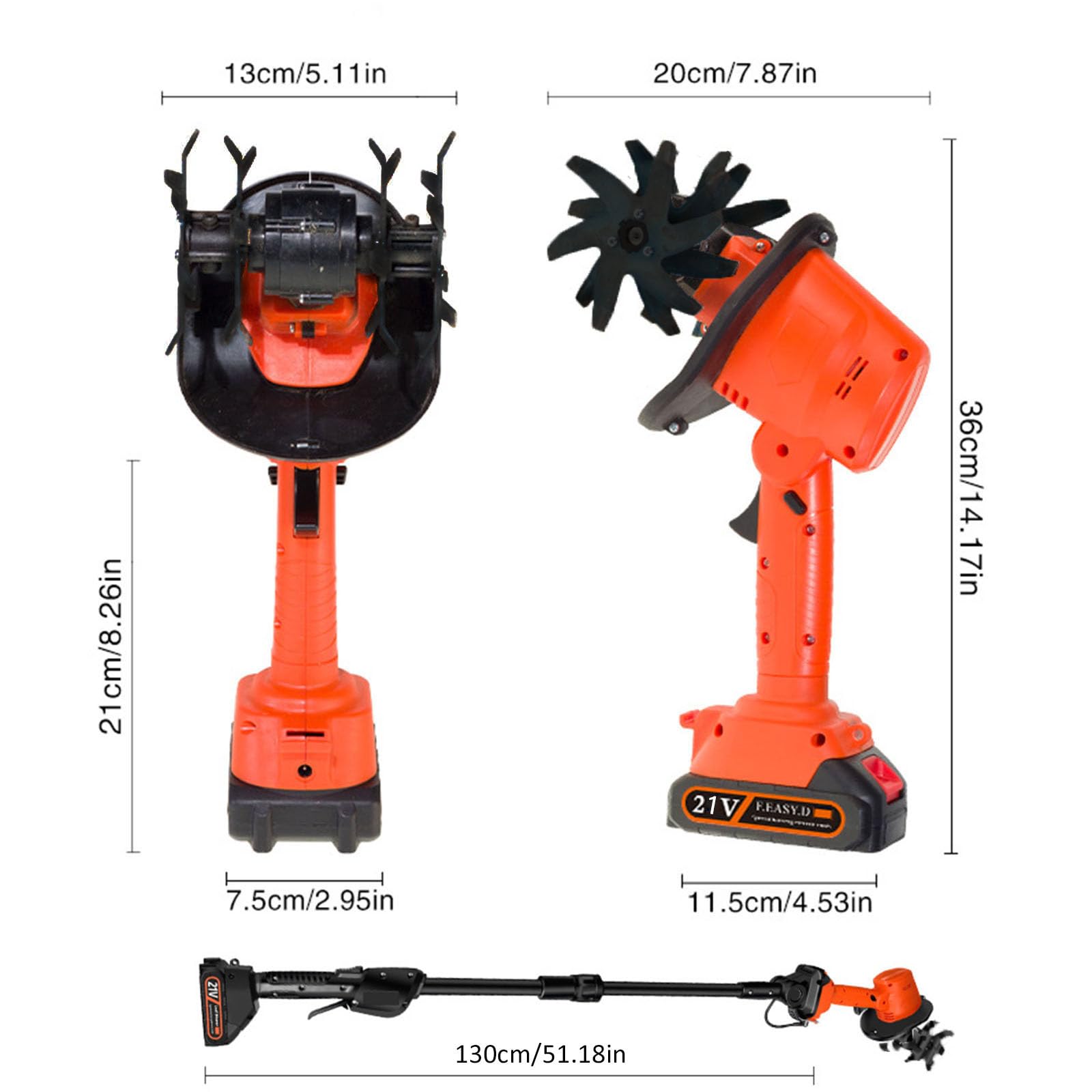 Motobineuse Électrique Sans Fil, 21V Motoculteur Portable avec Batterie et Charge, 235 RPM, Manche Amovible, Largeur/Profondeur de Travail 10/10 cm, Cultivateur pour Yard, Culture du Sol (2 Batteries)