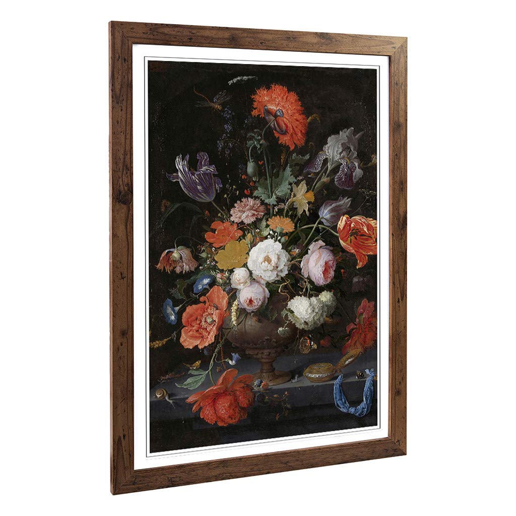 Big Box Art Framed Print of Abraham Mignon Still Life Flowers Snails Design | Wall Art Picture | Home Decor for Kitchen, Living Room, Bedroom, Hallway, Walnut, A2 / 24.5x18 Inch / 62x45cm