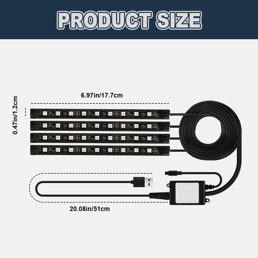 QZTYTY Smart Car LED Strip Lights, Led Lights for Car, 12V LED Lights Running Board Lights, Universal Multicolor LED Car Lights Kits Car Interior Accessories Fit for Truck Car SUV (USB)