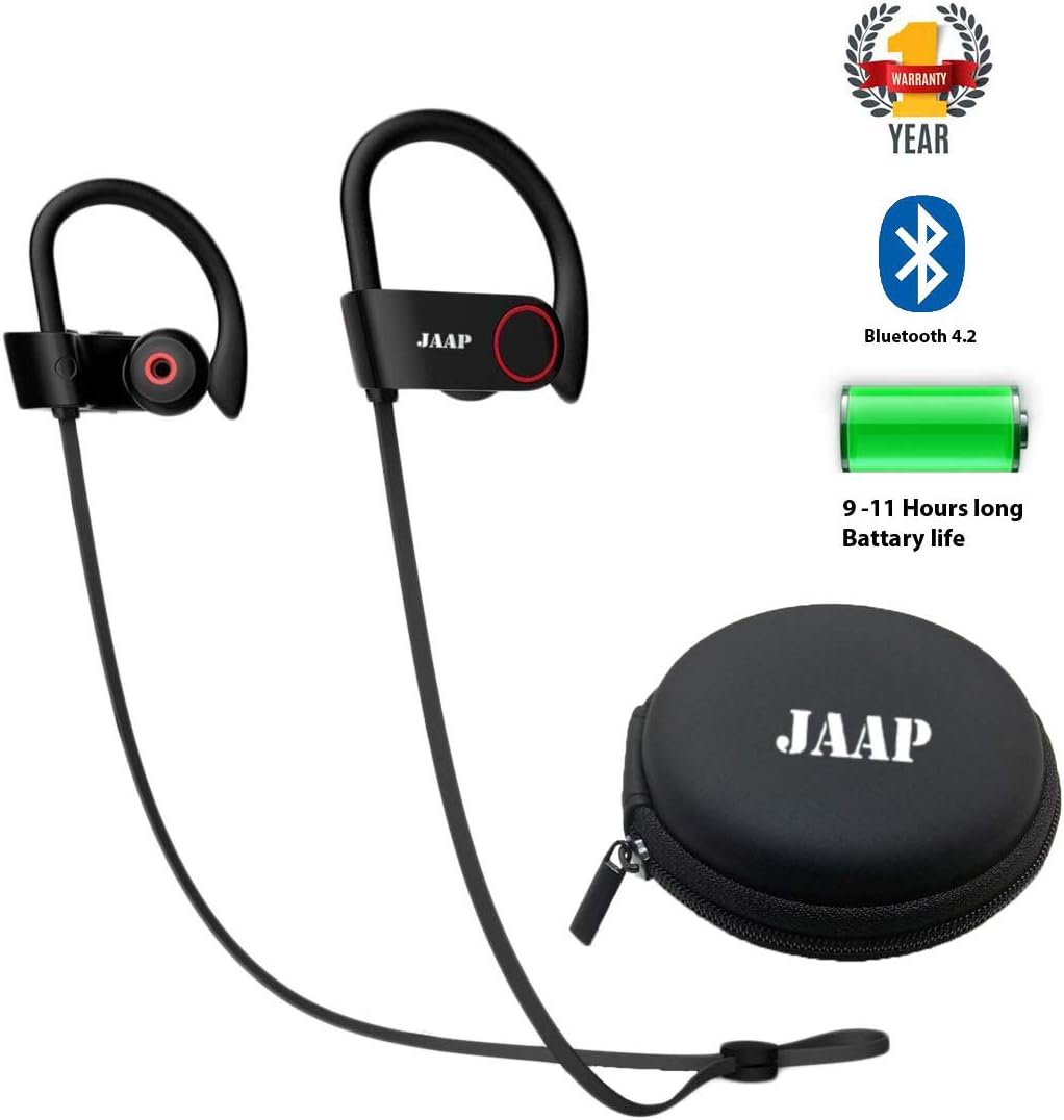 JAAP 11 Hours Playtime HD Stereo Sound Rich Bass Bluetooth 4.2 Earphones with Carrying Case