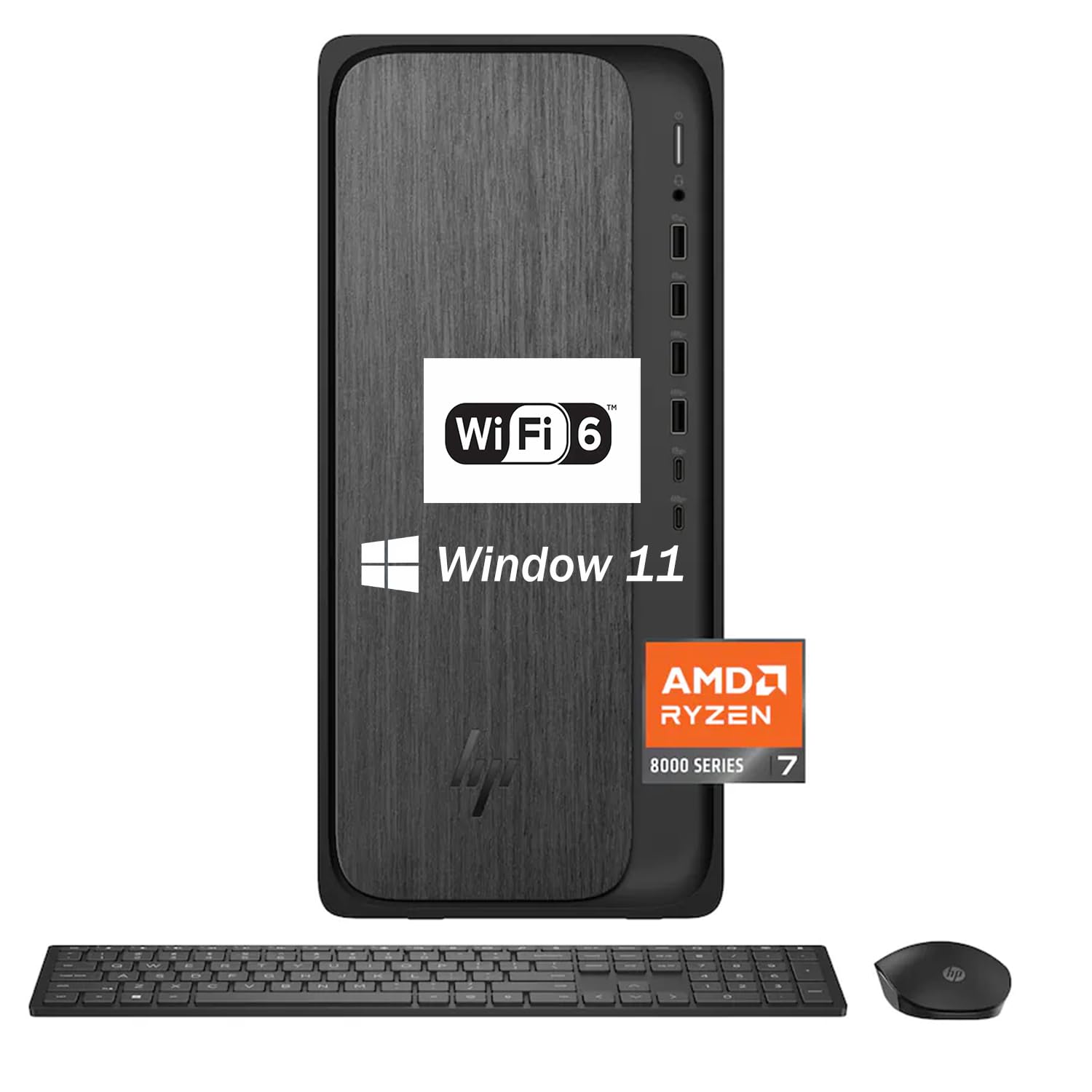 OmniDesk Tower Desktop Computer • 8-core AMD Ryzen 7 8700G Processor • 16GB DDR5 • 1TB Storage (512GB SSD + 512GB External) • HDMI + DP • Wi-Fi 6 • Wireless Keyboard & Mouse • Windows 11