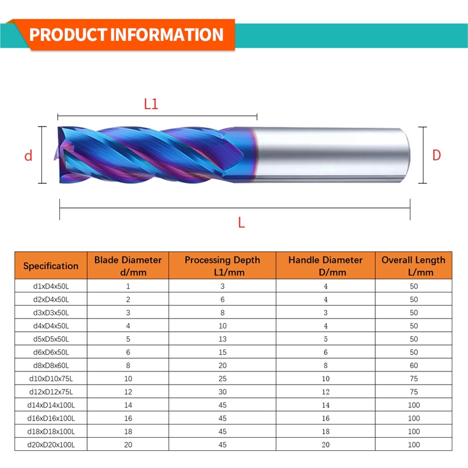 Fresas de extremo de carburo HRC65 de 2 flautas, brocas de enrutador de Metal, fresa de acero de tungsteno, herramienta de torno CNC, fresa plana recubierta(D6xD6x50L)