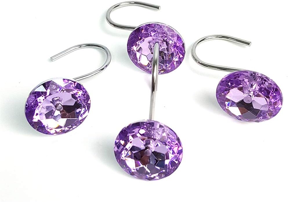 12pcs Round Rolling Shower Curtain Hooks Acrylic Rhinestones Bath Bathroom Window Screen Drapery Rod Hanging Hook for Home(D)