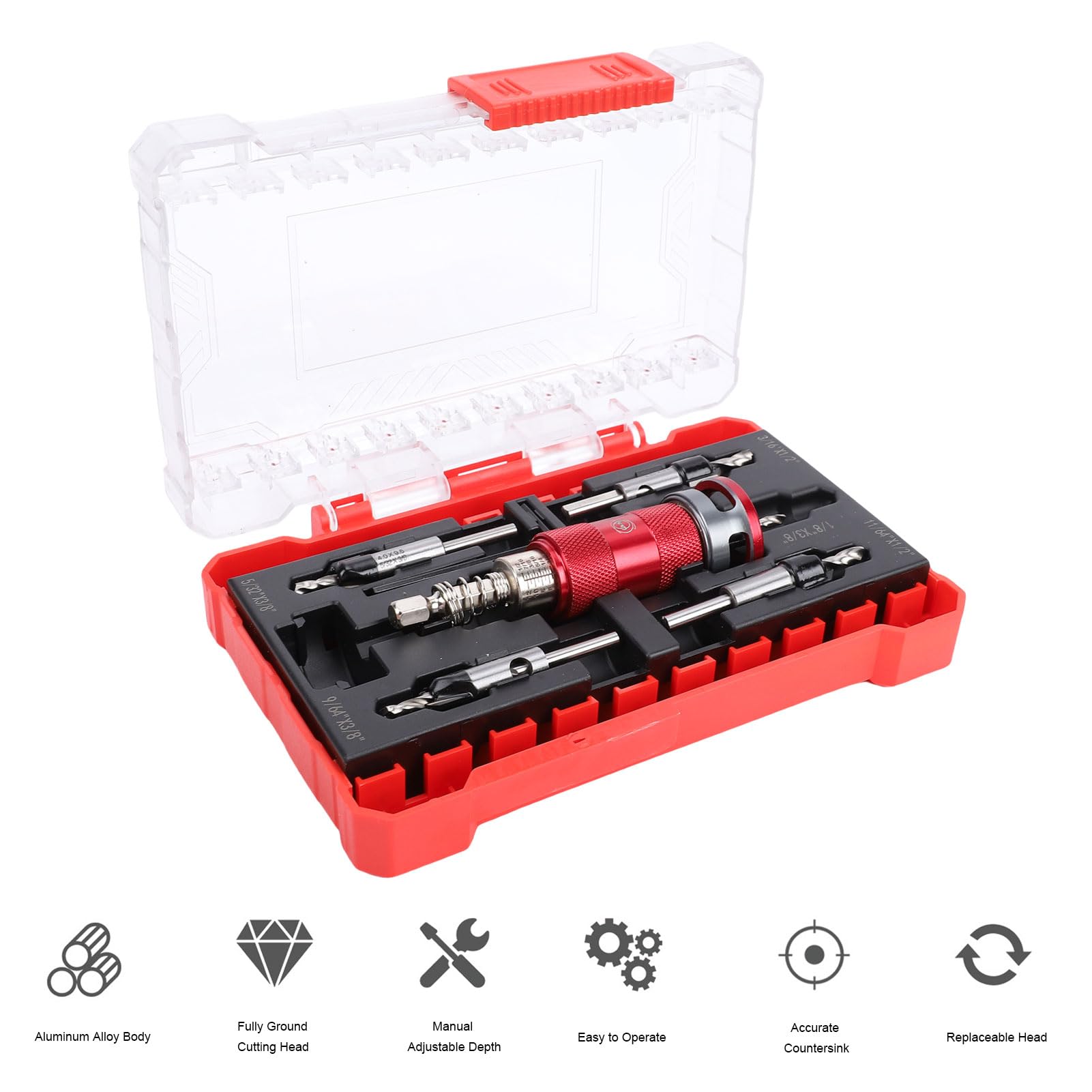 Set 5 Pcs Punte Svasatrici Legno, Svasatore per Legno con Limitatore di Profondità, Acciaio HSS M2 82 Gradi, Attacco Esagonale per Trapano
