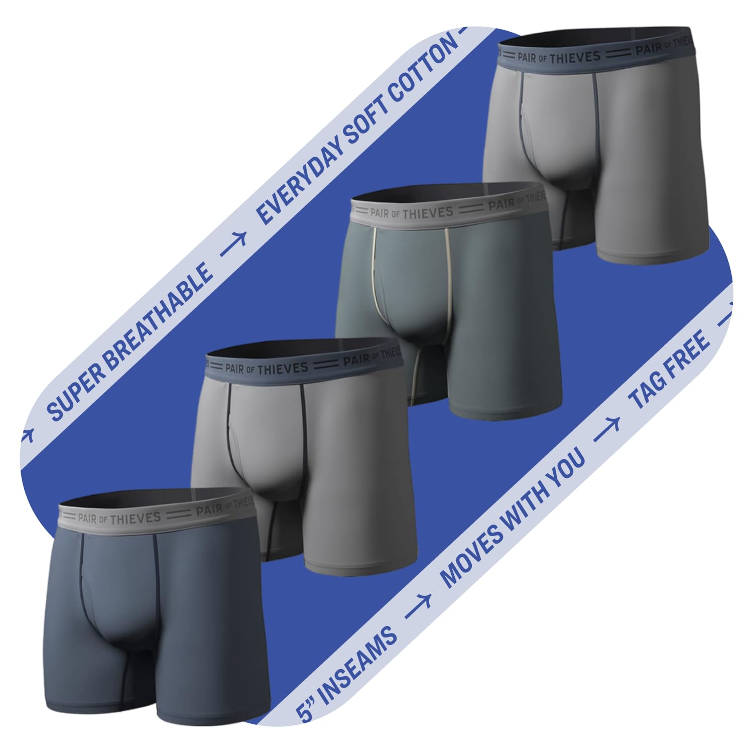 Pair of Thieves Men’s Boxer Briefs - Soft, Breathable Cotton Underwear - 4-Way Stretch & Comfort Waistband, Tag-Free (4 Pack)