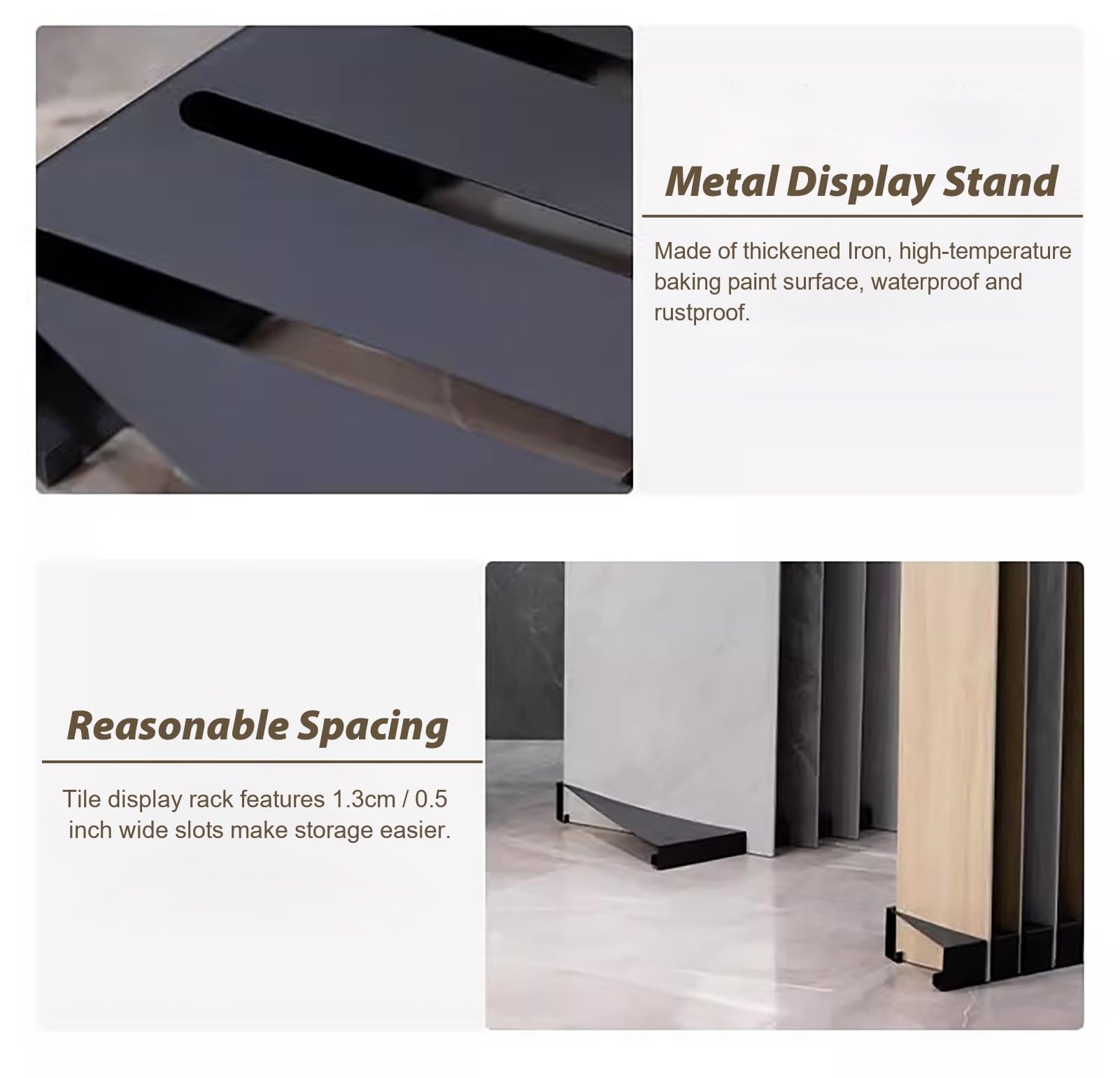 Genérico Estante de exhibición de Metal Resistente para muestras de Azulejos, Soporte para Pisos de cerámica y Madera, Soporte para Platos de Porcelana/Puerta de 13 Ranuras, 40 cm (15,75") - Negro