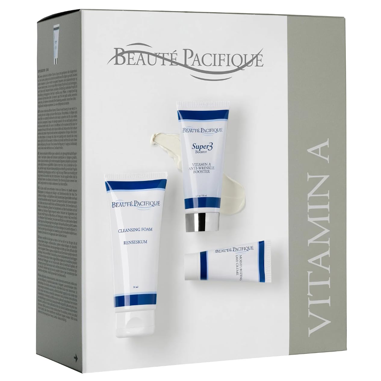 Beauté Pacifique Super3 Booster Coffret cadeau – Soin anti-âge pour tous les types de peau | Super3 Booster 50 ml, mousse nettoyante 50 ml, crème hydratante 20 ml | Sans parfum & certifié