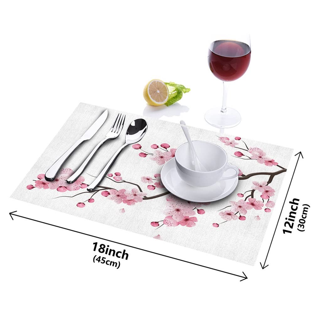 Tapis de Table Motif Fleur de Cerisier décoration de Cuisine napperon Serviette de Table pour Mariage Accessoires de Salle à Manger Tapis de Table (A 4 PCS)