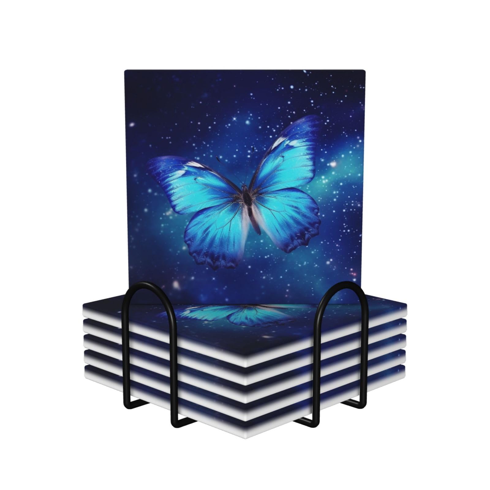 Dessous de verre en céramique motif papillon galaxie, cadeau de mariage idéal