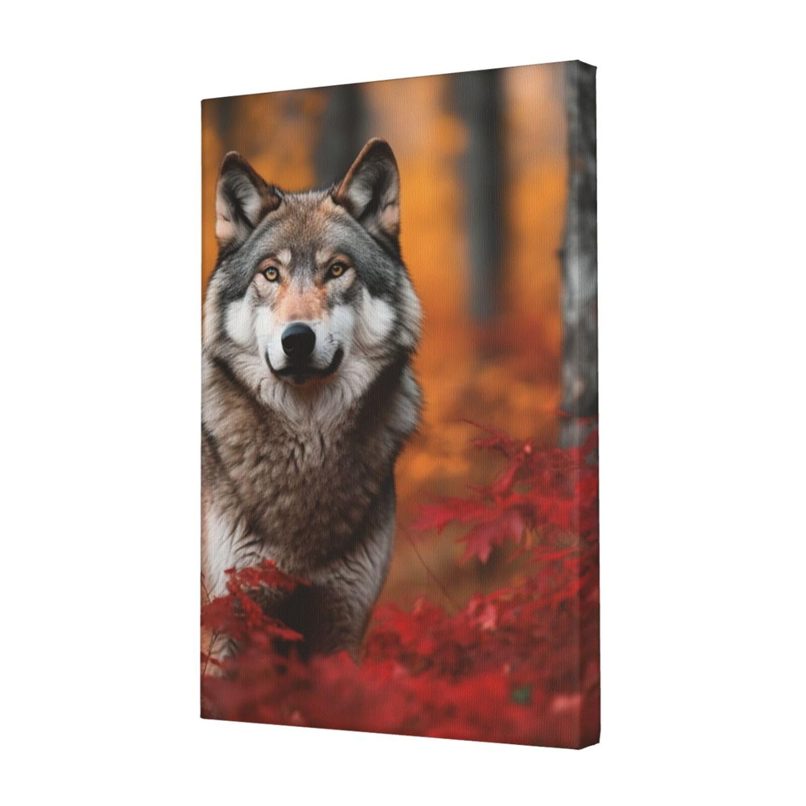 FodPand Autumn animals Wolf Canvas Wall Art for Living Room Wall Decor 12"x18" Modern Artwork Painting Pictures Hanging Canvas Prints Aesthetic Wall Art for Bedroom Bathroom Office Wallart Decor