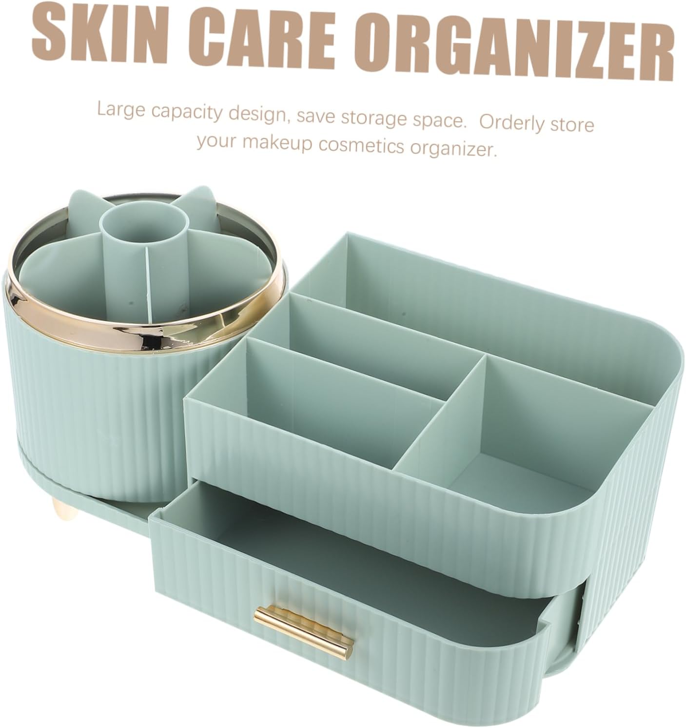 Cabilock Rotating Makeup Brush Organizer Design Large Capacity Cosmetic Display Case for Home Office and School Use Light Green