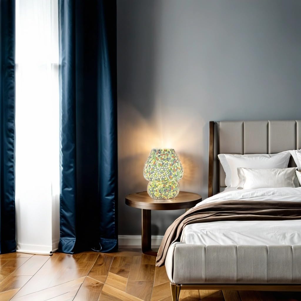 Marrakesch dekoracyjna lampa stołowa w stylu boho lampka nocna 23 cm | dekoracyjna lampa stołowa E27 do salonu, sypialni i pokoju dziecięcego | nowoczesna lampa stołowa Aubina -4 - z mozaiki, oprawka