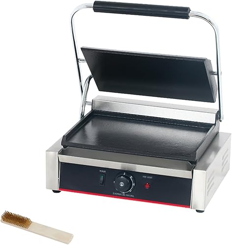 Prensa comercial Panini con parrilla ranurada, máquina para hacer sándwiches, parrilla eléctrica de contacto individual (parte superior e inferior