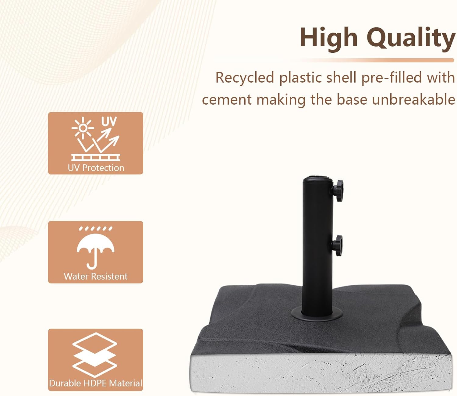 C-Hopetree 44 lb Heavy Duty Square Patio Base Stand for Outdoor Market Table Umbrella, Black