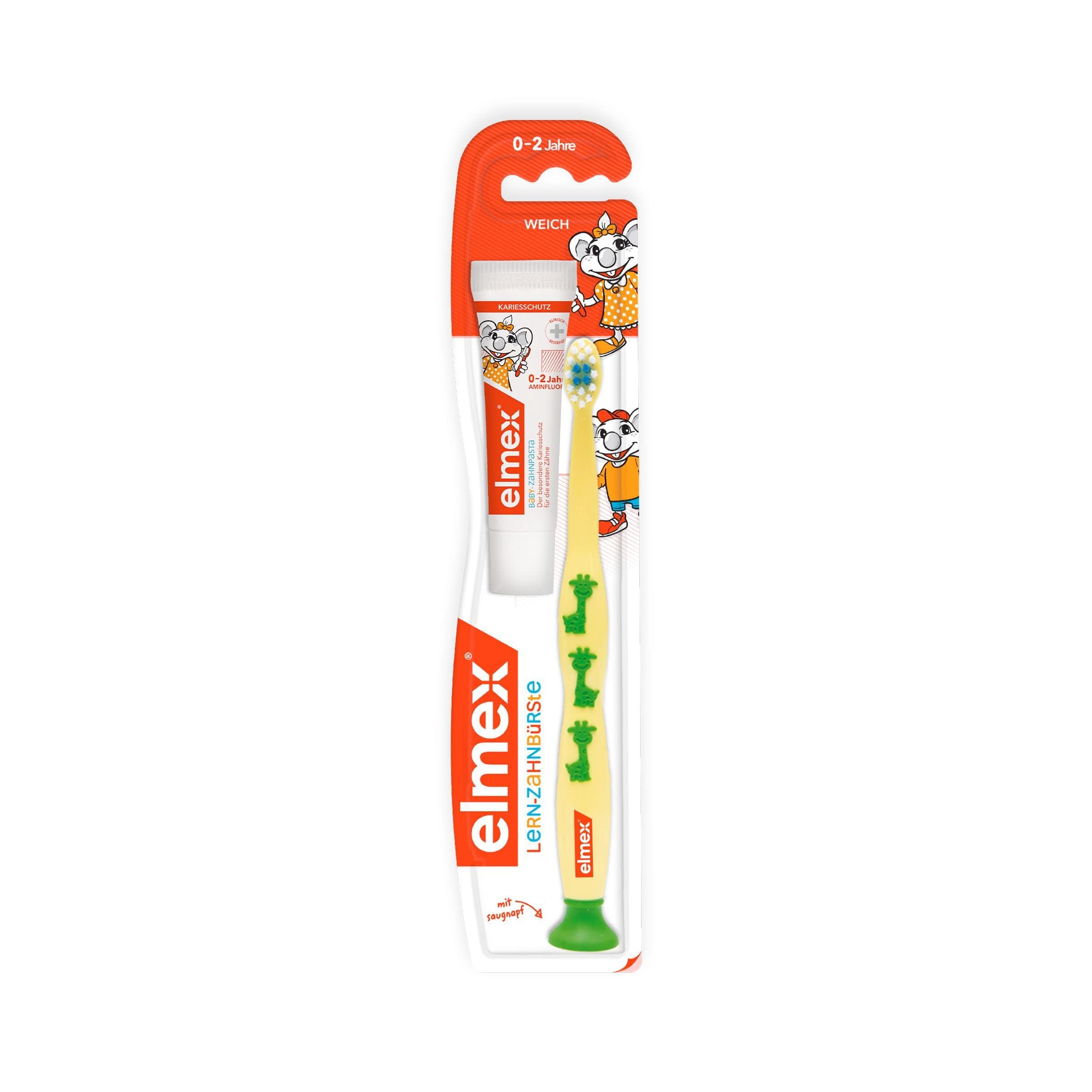 elmex Spazzolino da denti da 0 a 2 anni, 1 pezzo, adatto all'età, con setole morbide e impugnatura ergonomica, abitua i bambini a lavarsi i denti in modo giocoso
