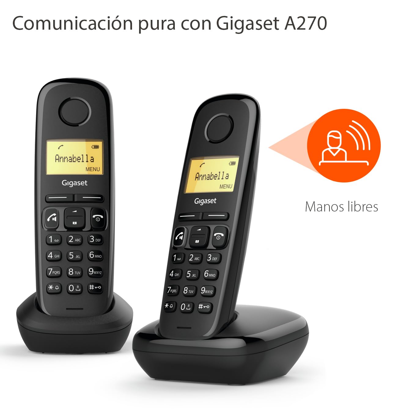 Gigaset A270 Duo - Dos Teléfonos DECT Inalámbrico - Pantalla Gráfica Iluminada - Manos Libres - Teclado fácil de usar, Negro [Versión Española] — view 4