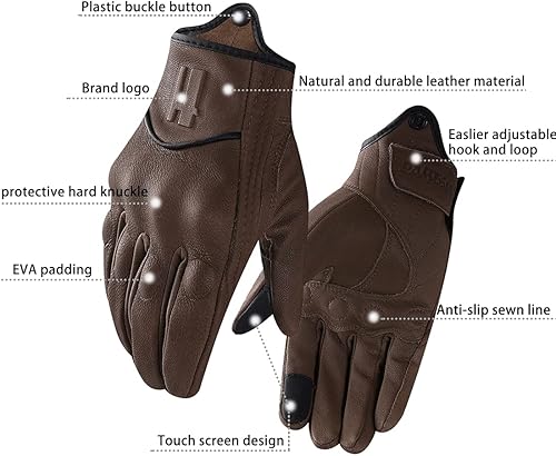 Miniatura 4 de Harssidanzar Guantes de motocicleta de cuero cálido para hombre con pantalla táctil GM041US