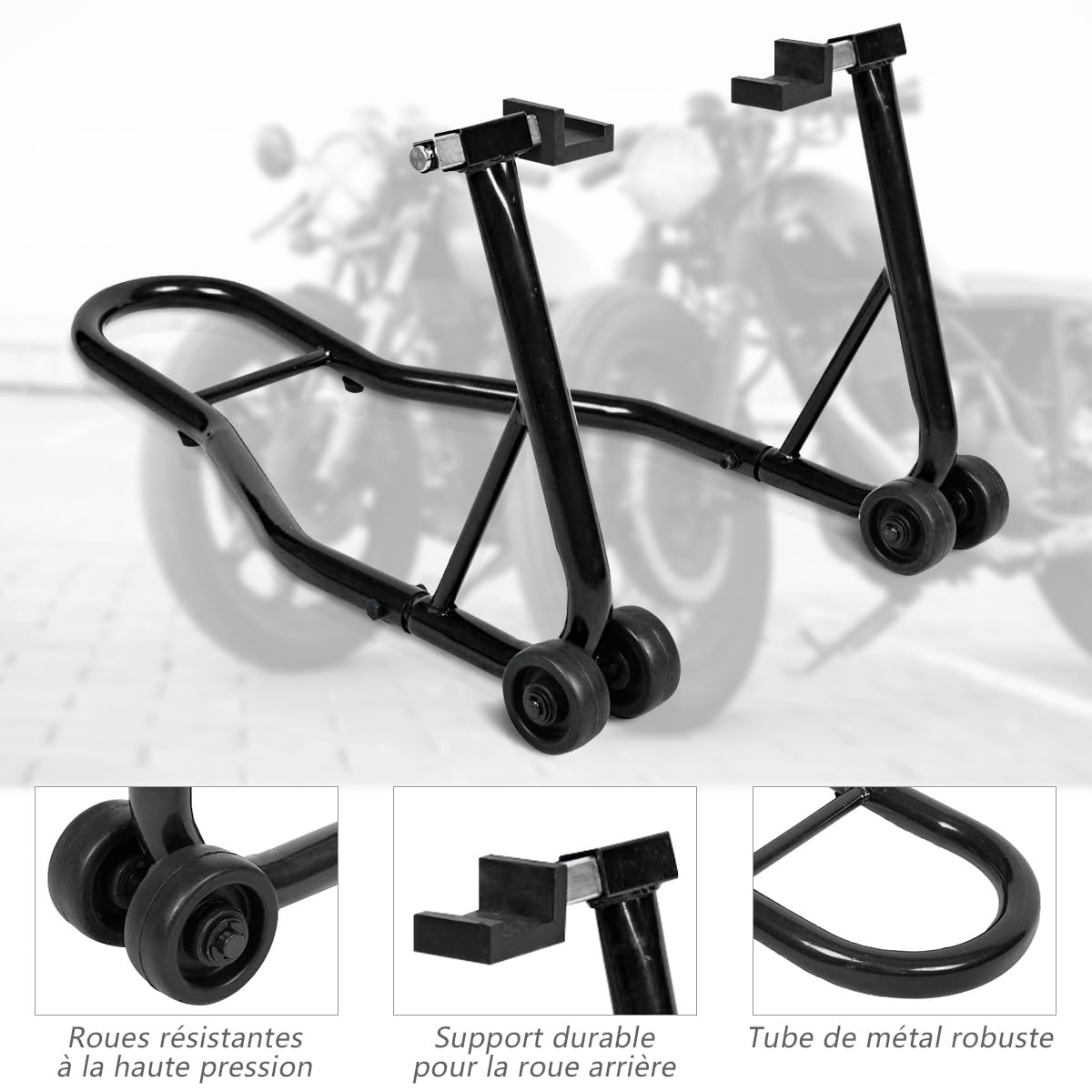 SOARS Béquille Atelier Moto 80 X 50 X 40 CM, Charge 400 KG (Noir)