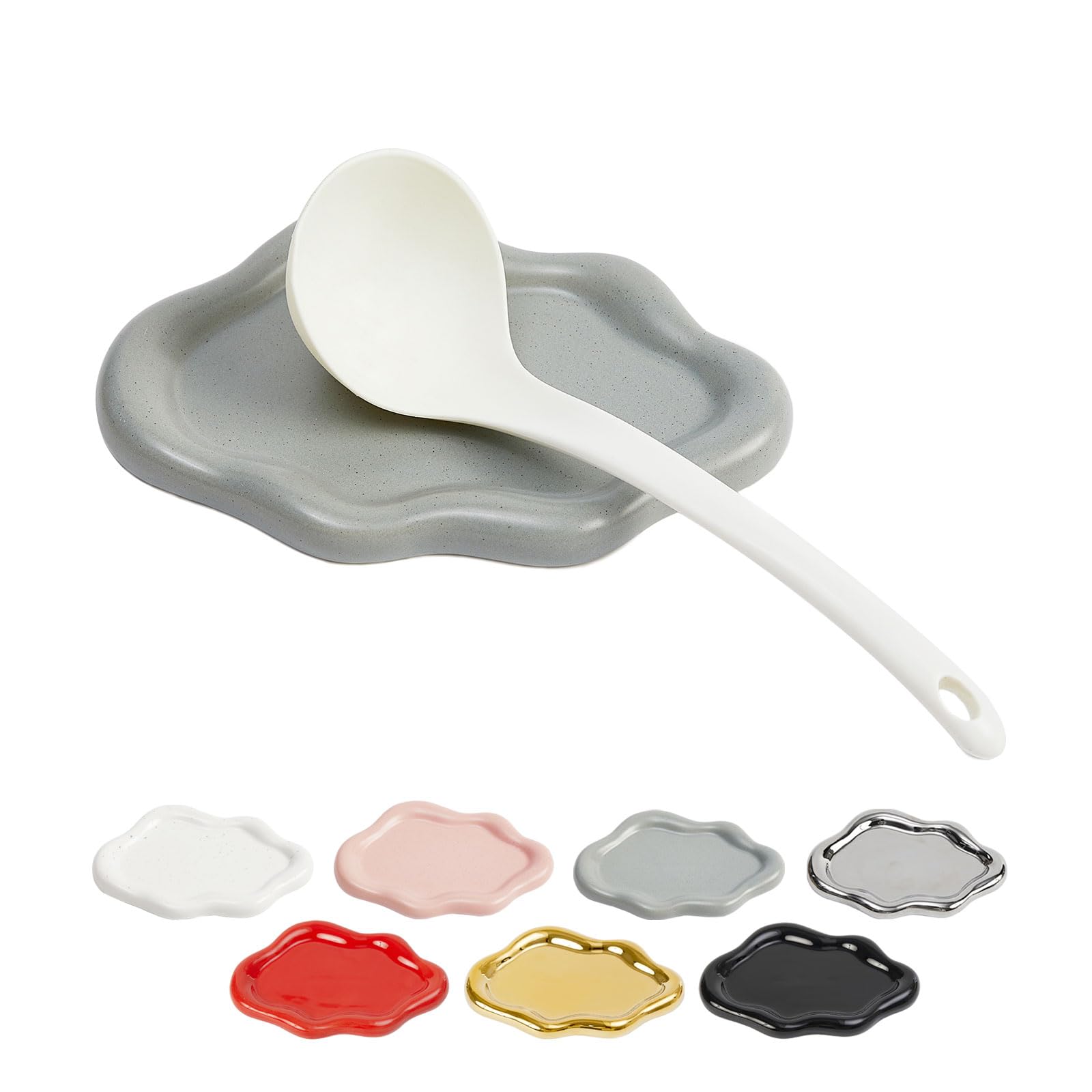 Repose-cuillère à café et support de spatule en céramique grise pour décoration de cuisine