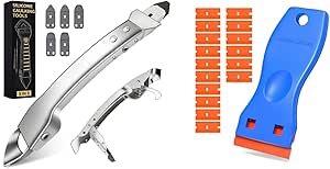 4 in 1 Stainless Steel Caulking Tool+Plastic Razor Blades Scraper Tool ...
