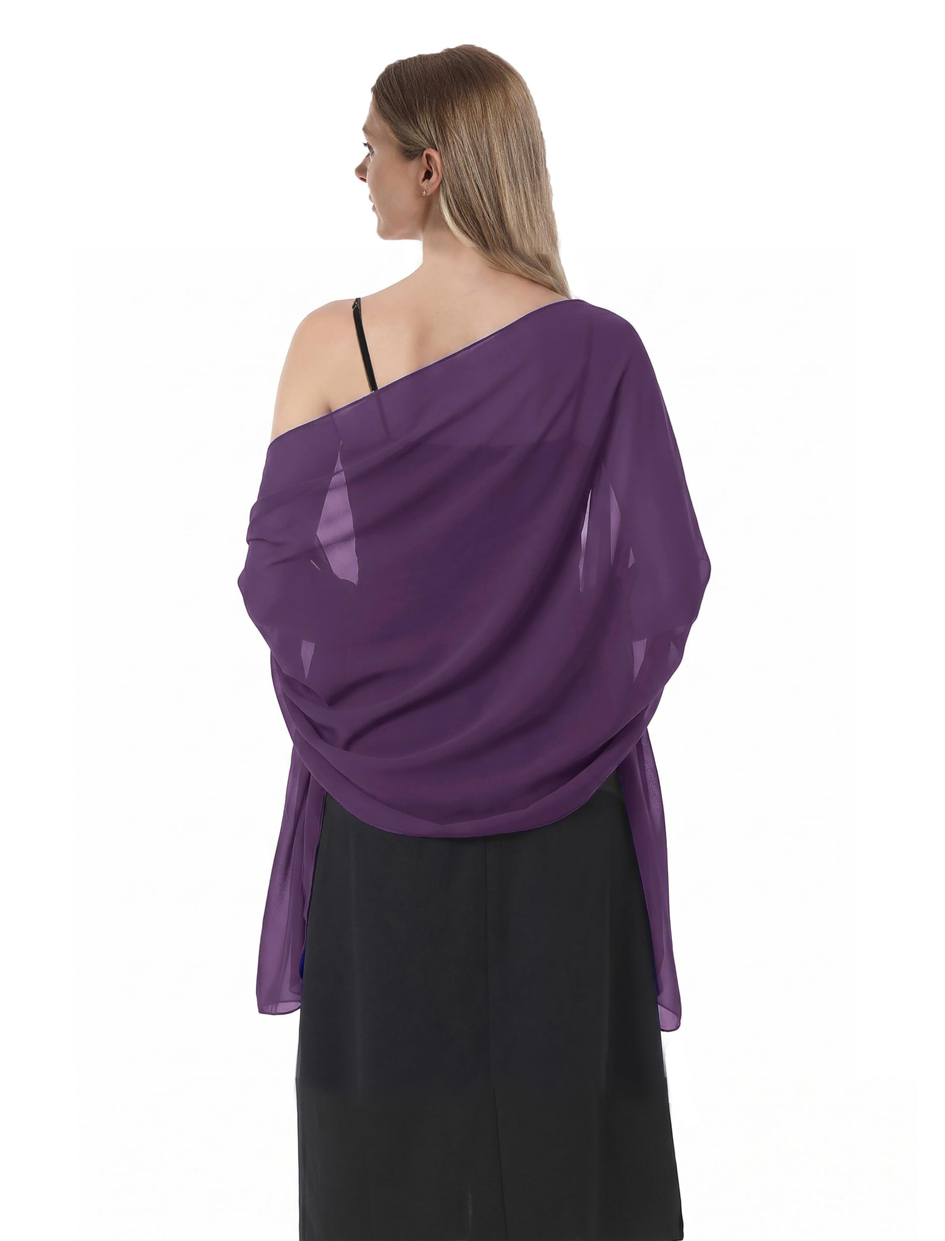Hotshawl Shawl Scarve Wraps Soft Chiffon Lace Pashmina for Evening dresses on formal occasions, Plum(chiffon), One Size