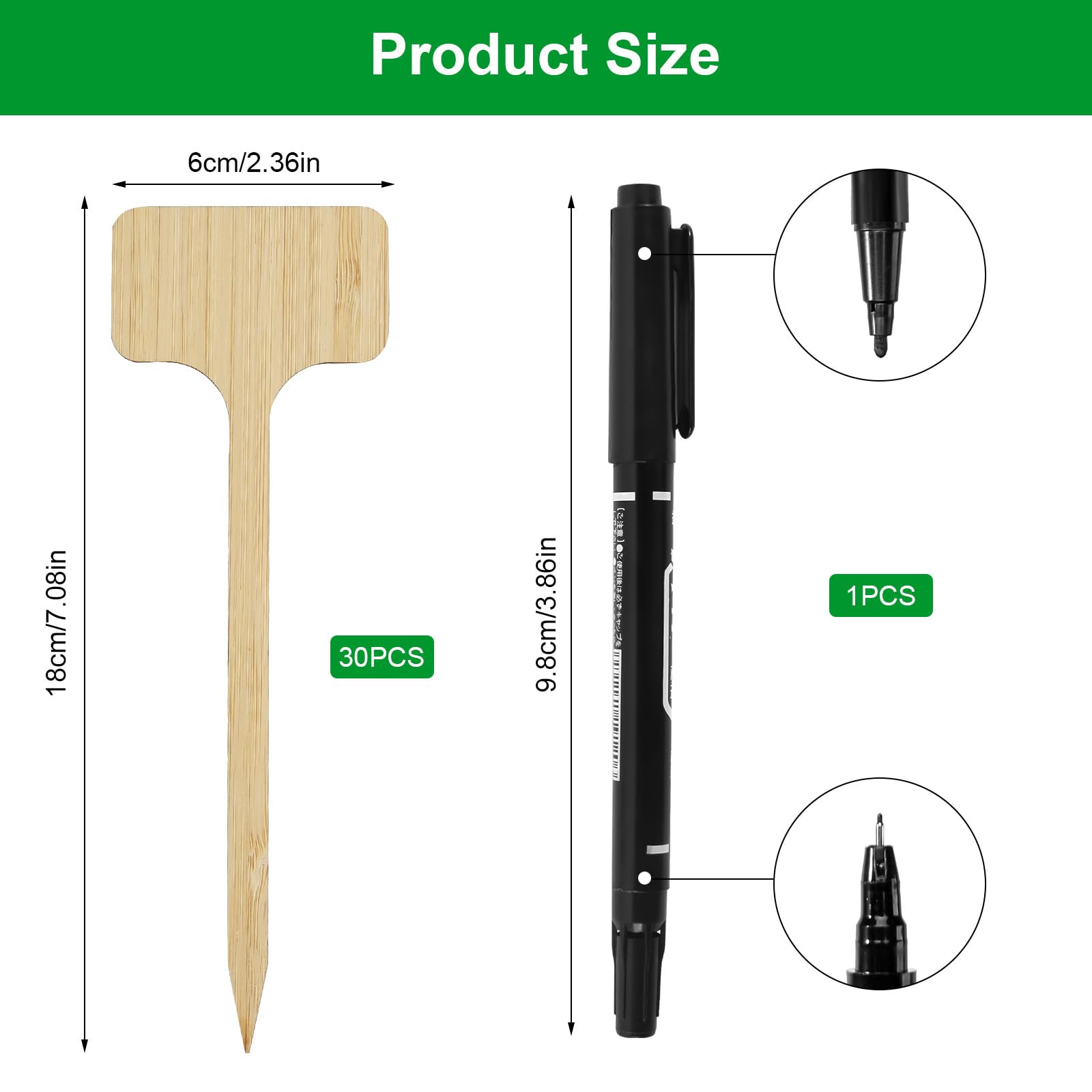 Cartel para plantas de madera con rotulador para plantas, de bambú, extralargo, en forma de T, para verduras, hierbas, flores, (altura: 18 cm x ancho: 6 cm)