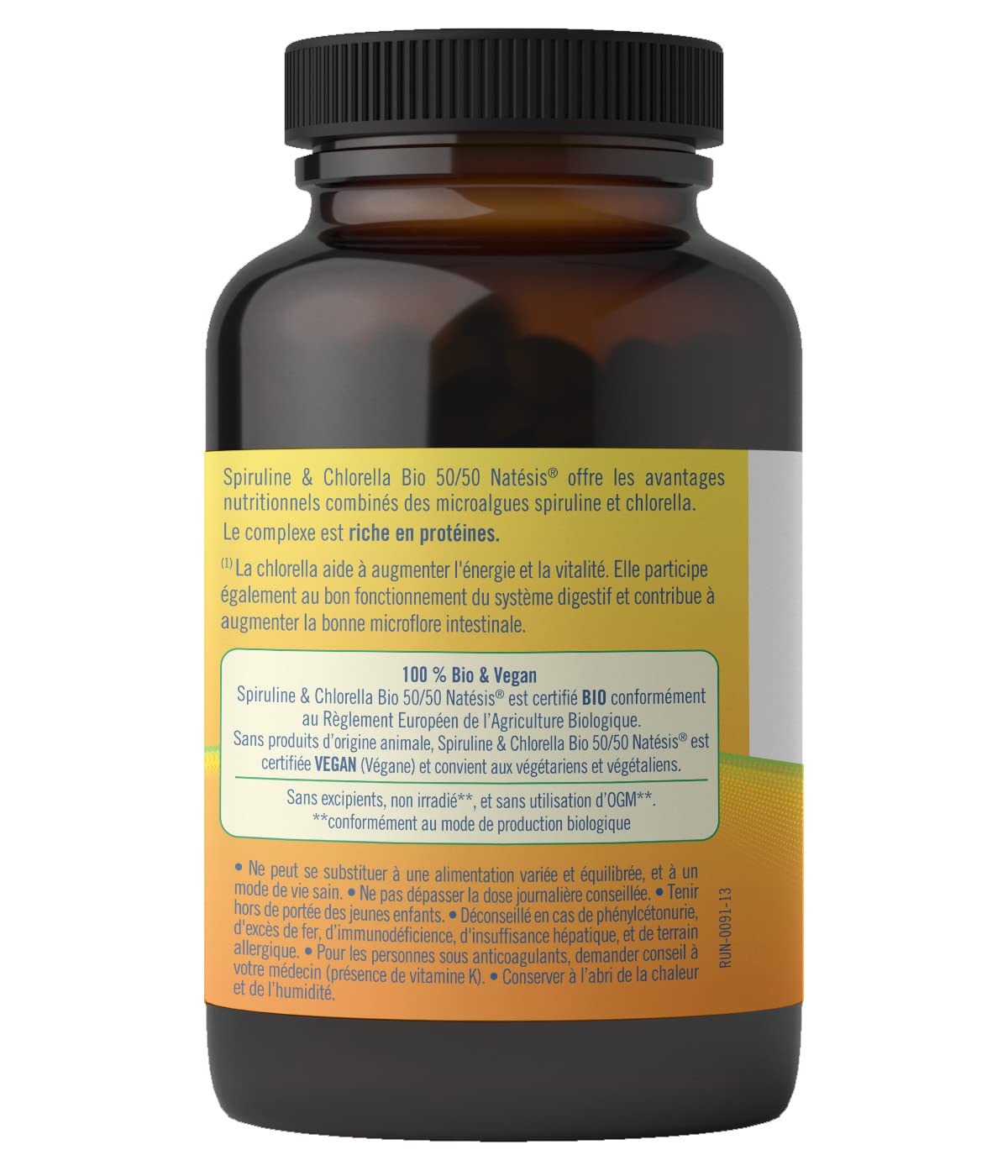 NATESIS — Spiruline & Chlorella Bio 50/50 — 250 comprimés 540 mg — Complément alimentaire bio et vegan — Vitalité, digestion, immunité — Flacon en verre brun — 135 g