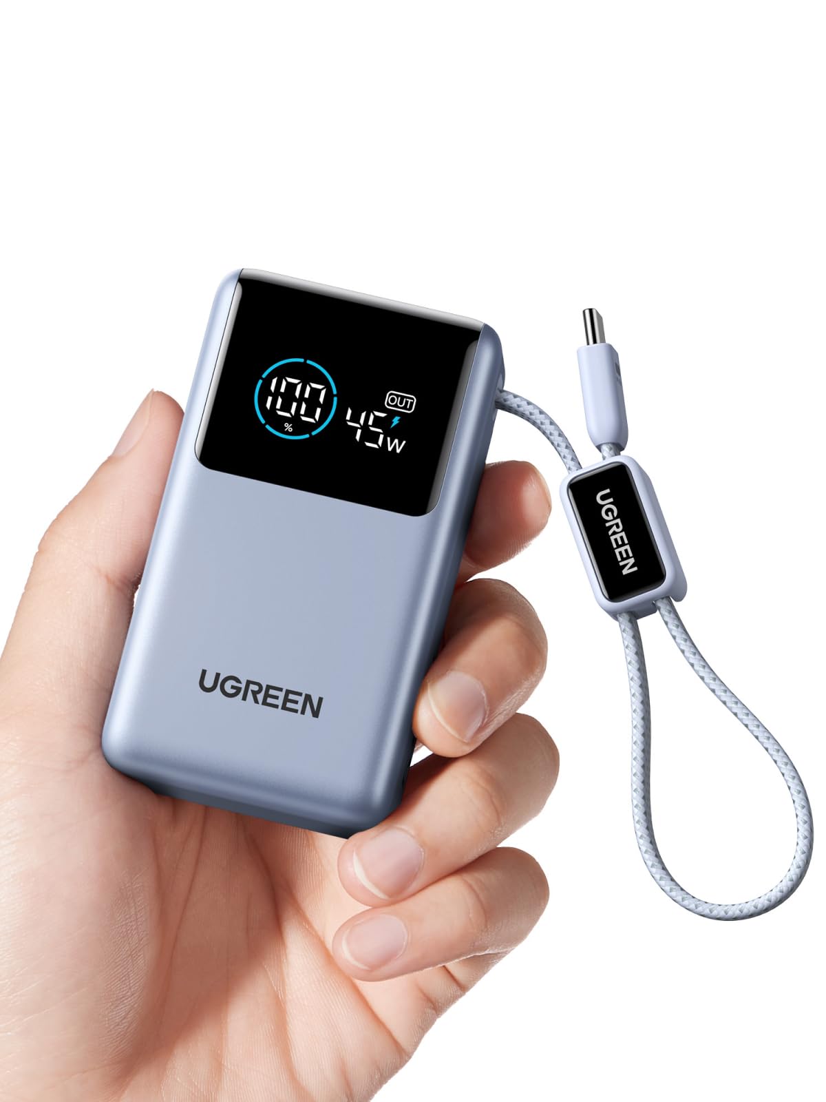 UGREEN Power Bank 10000mAh 45W Fast Charge, 55W for Xiaomi Compact Portable Charger Built-in USB-C Cable, Pocket Size Battery Pack Travel Powerbank with Digital Display for iPhone 17/16 Pro Max