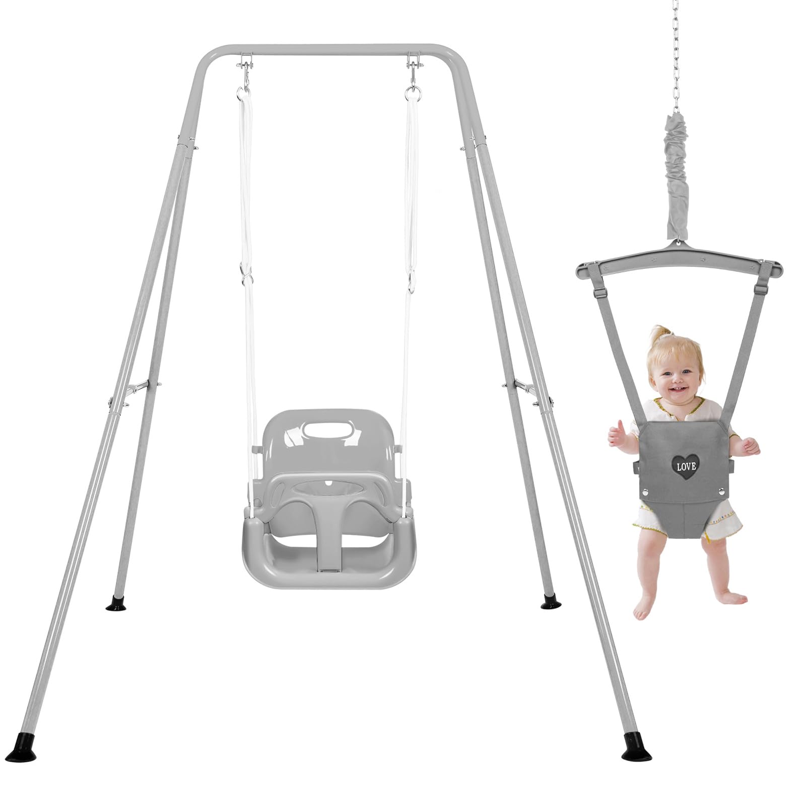 4-in-1 Height Adjustable Toddler Swing Set and Baby Jumper, Safe &amp; Durable