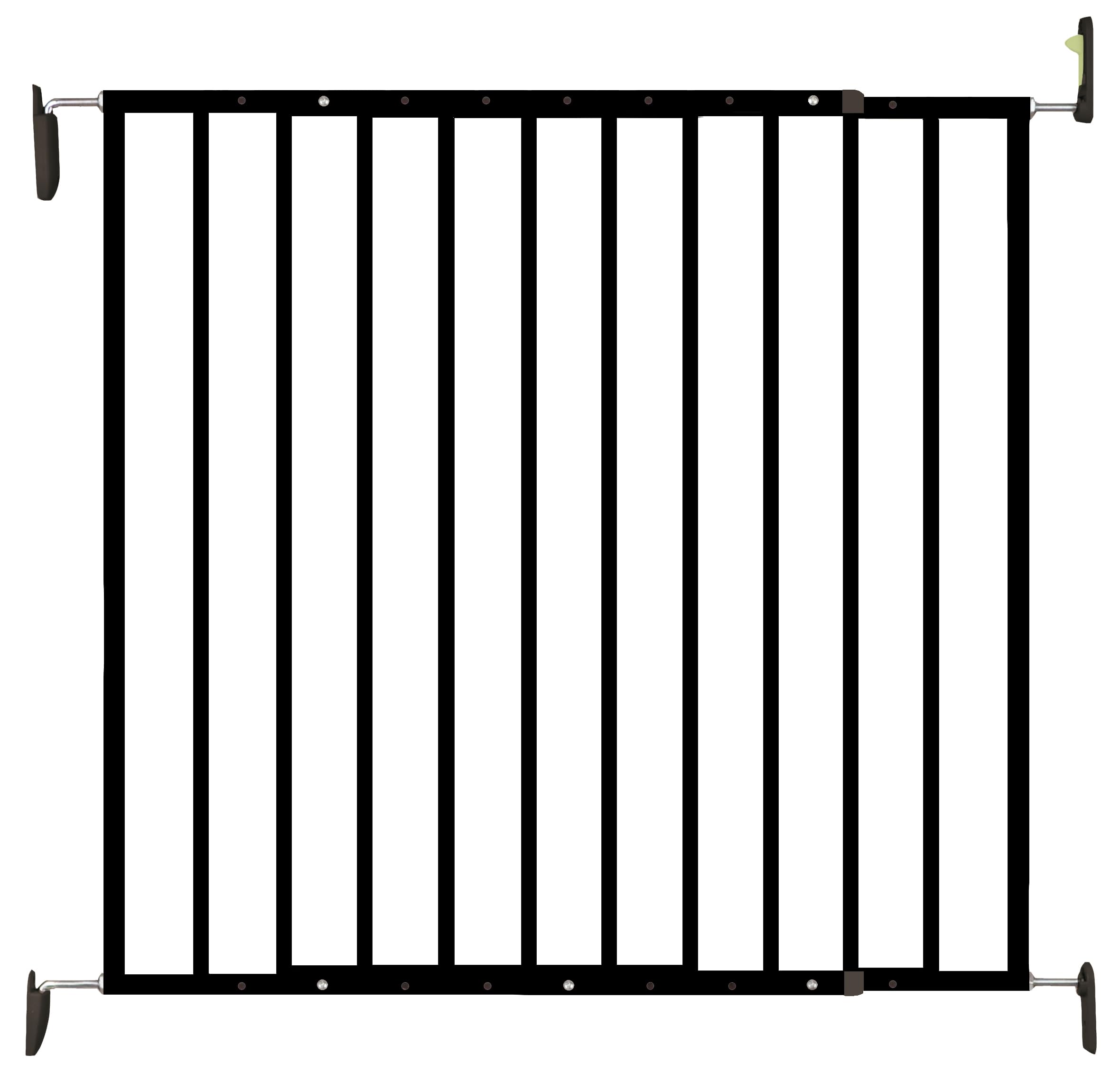 Barriera di sicurezza per bambini, design nero, in metallo, fissaggio tramite foratura, larghezza regolabile da 64 a 113 cm