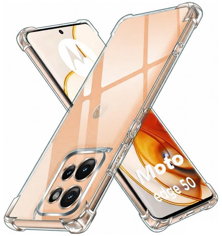 Image of Lustree Back Cover Transparent Case Compatible with Motorola Edge 50 | Clear + TPU Case with 4 Corner Air Cushion Protection & Camera Protection | Slim& Stylus Cover