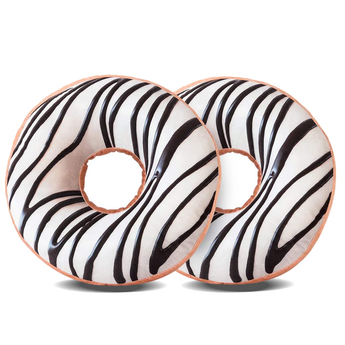 HYSEAS Round Throw Pillow 14 Inch Chocolate White Donut, 3D Digital Print Decorative Soft Food Shaped Pillow, Light Weight Seat Cushion for Couch, Chair, Floor, Sofa, 2 Pack