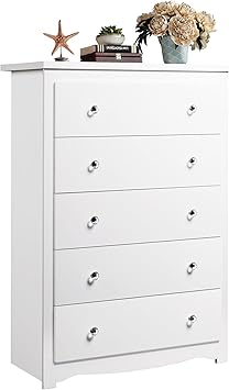 WLIVE White 5 Drawer Wood Dresser, Wooden Chest of Drawers for Bedroom, Storage Cabinet and Organizer Drawers for Living Room, Hallway, Closet, Measuring 15.75" W*31.50" D*45.35" H