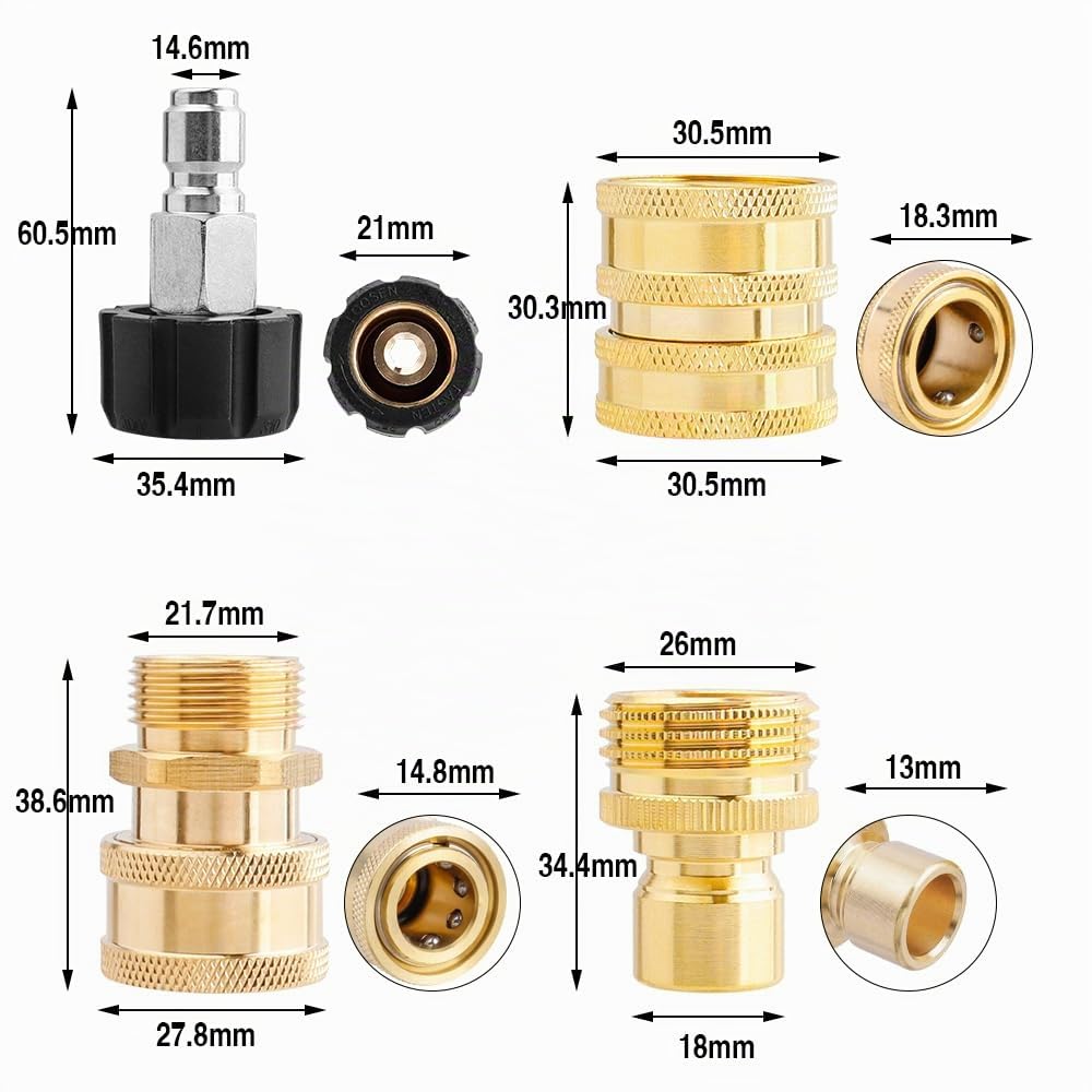 8 Pcs Adaptadores para Lavadora a Presión, Adaptadores de Lavadora a Presión, Kit de Accesorios de Manguera de Desconexión Rápida, M22 a 3/8'' Kit de Adaptador de Arandela, 5000 PSI