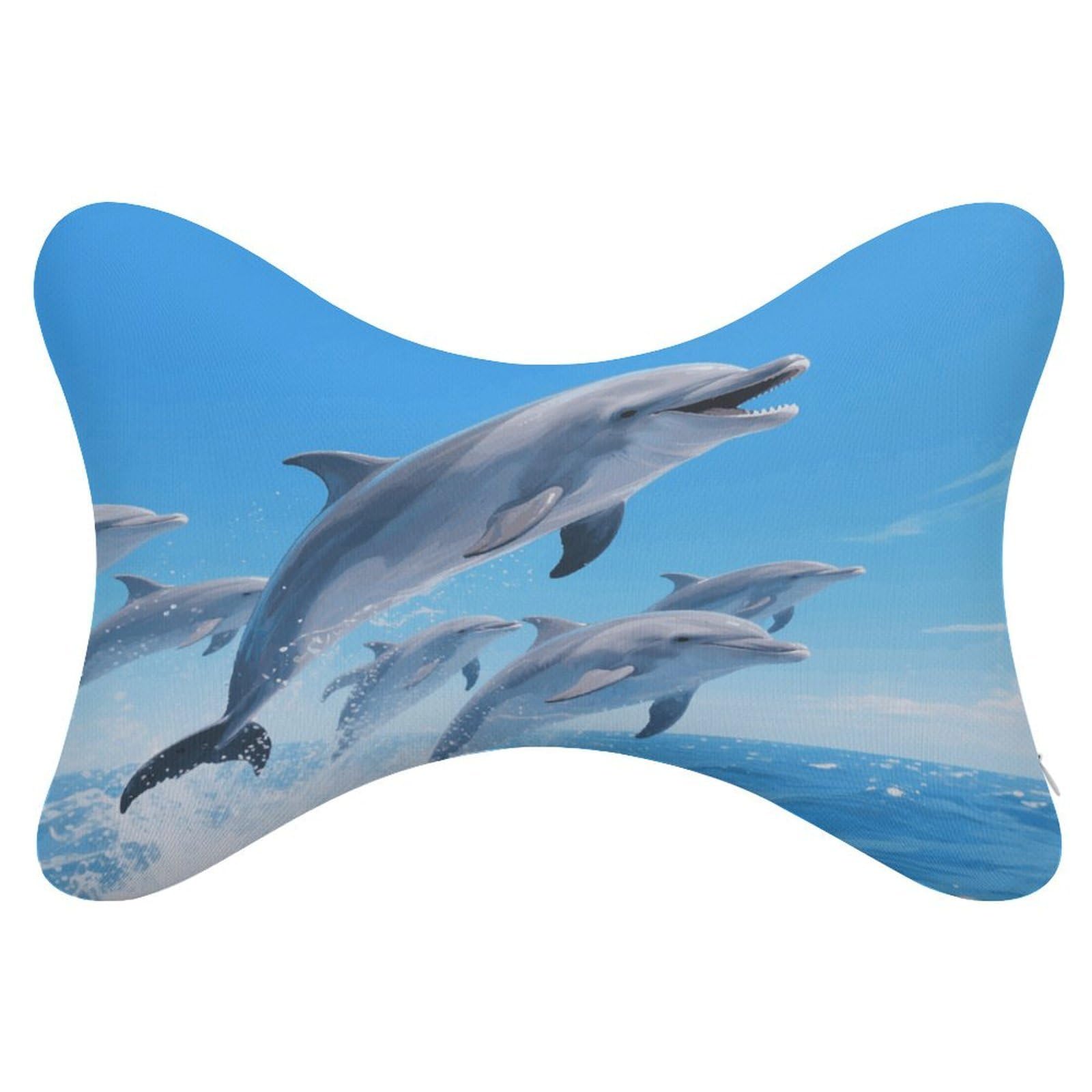 VstaDank Dolphins Car Pillow Soft Car Neck Pillow Breathable Dog Bone Shaped Travel Neck Pillows Washable Removable All-Season Universal Cars Head Rest Pillows