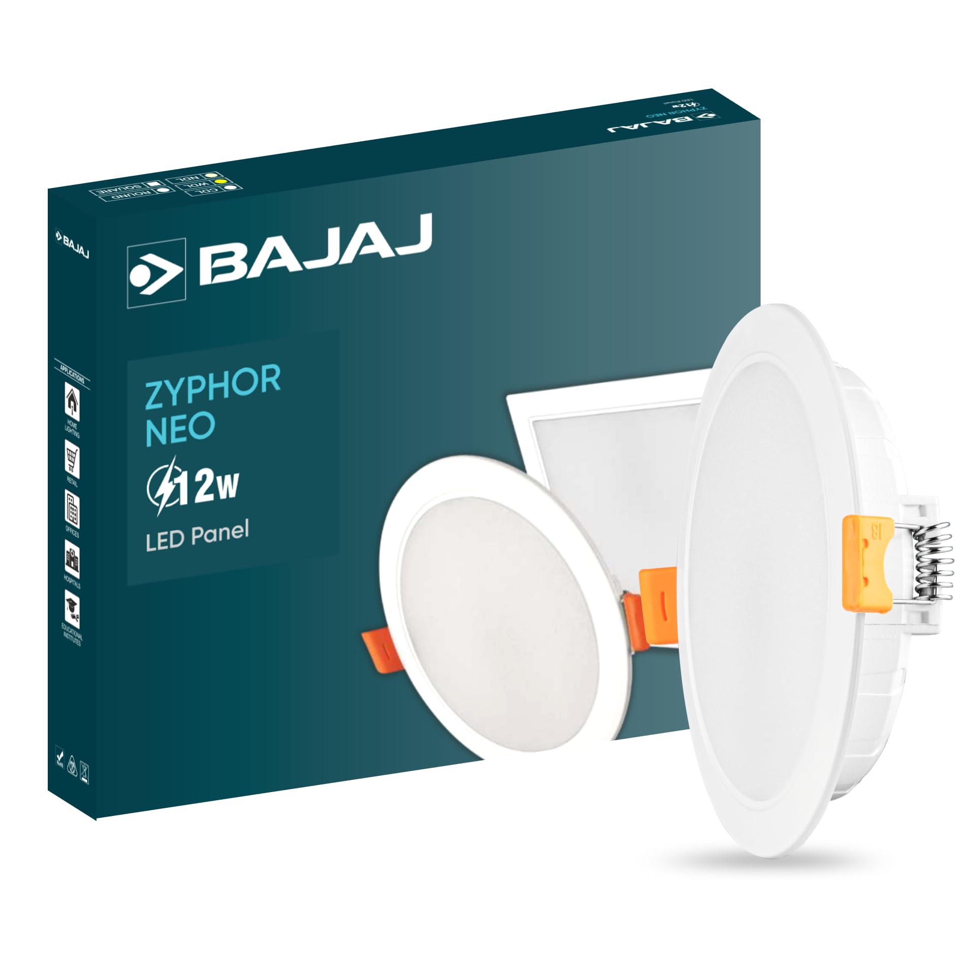 bajaj plastic ivora 12w recessed down light for ceiling| false ceiling required|cut out-4 inch|cool day light|energy efficient|2 kv surge protection|for home,living room,bedroom,kitchen