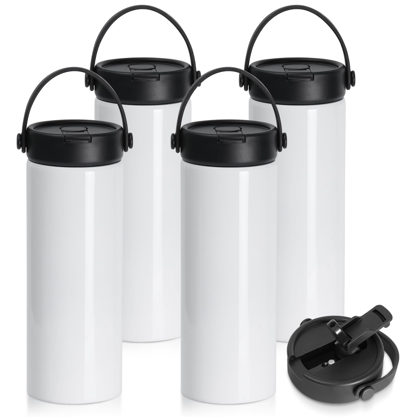 PYD Life 4 Pack Sublimation Water Bottle Blanks 30 OZ 900 ML Sports Wide Mouth Vacuum Insulated Straight Tumblers with Flip Straw and Portalbe Handle 30 OZ - 4 Pack